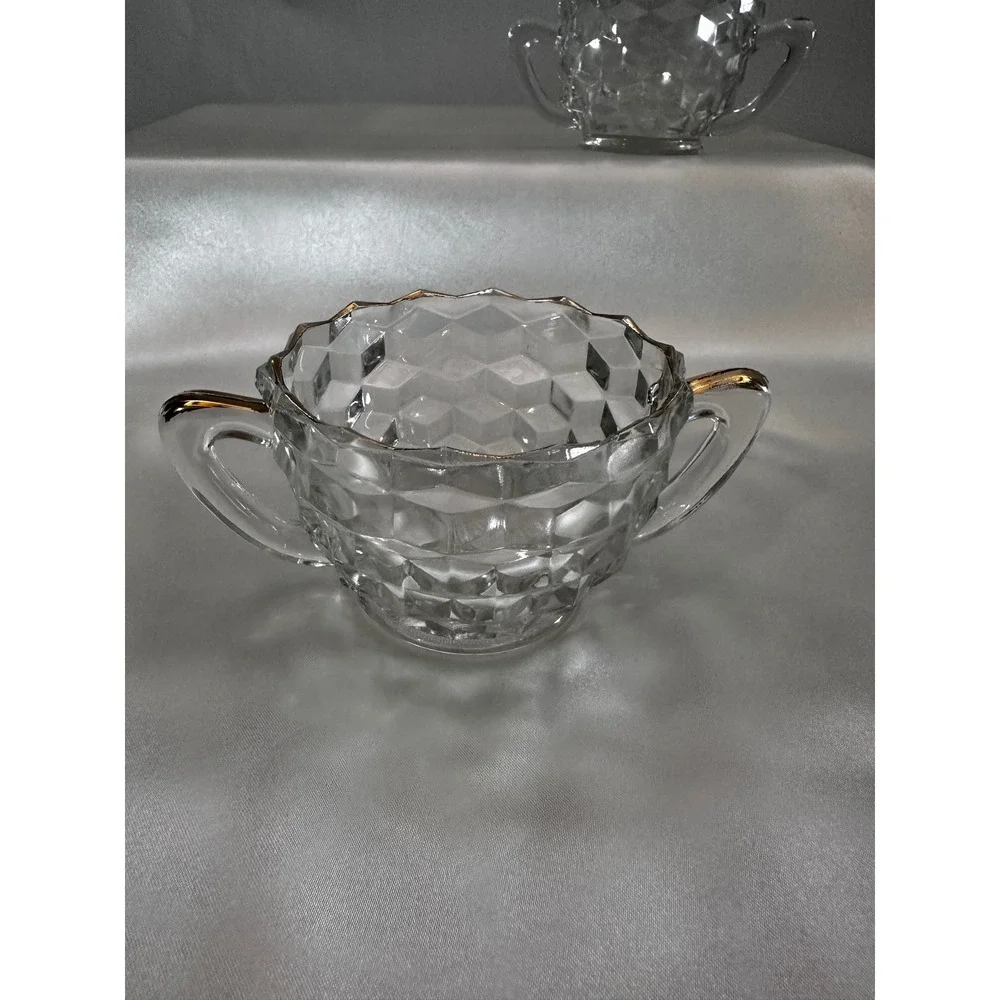 Fostoria‎ American Clear Glass 2 Cream and Sugar Sets Cube Pattern